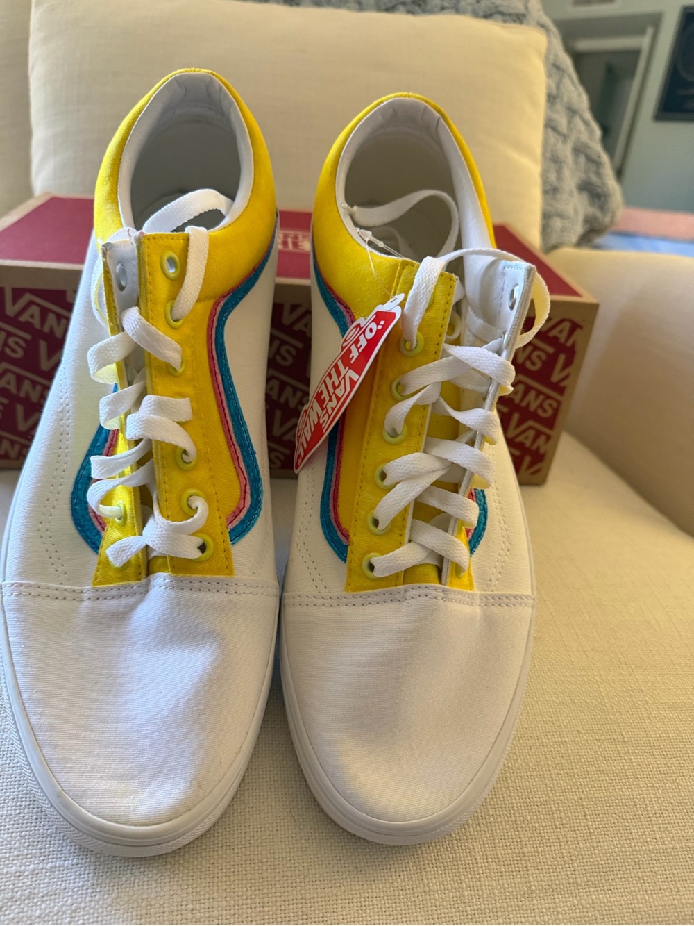 Vans White Sneakers with Yellow, Blue & Pink Accents NWB